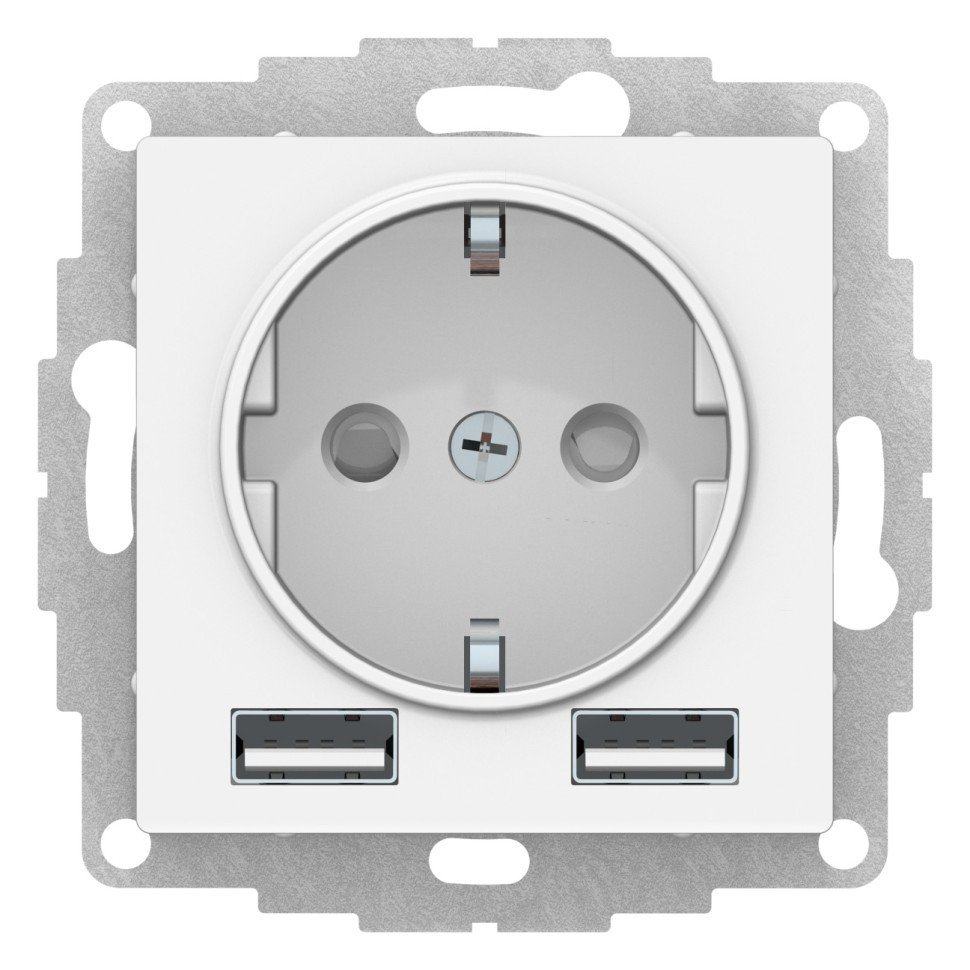 AtlasDesign розетка 1-местная с 2 USB A+A, скрытой установки, механизм, белый (ATN000130)
