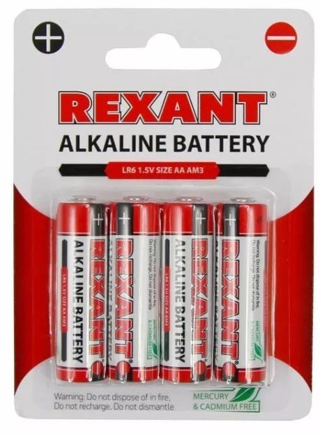 Алкалиновая батарейка AA/LR6 1,5 V 4 шт. блистер REXANT (30-1027)