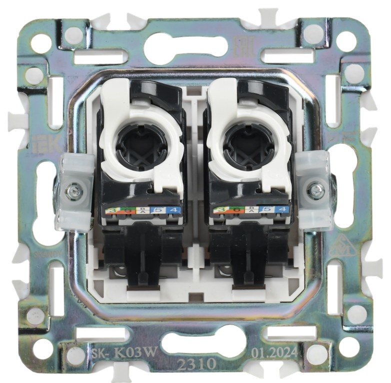 SKANDY Розетка компьютерная двойная RJ45 кат.5E SK-K03W скрытой установки арктический белый (SK-K20-1-K01)
