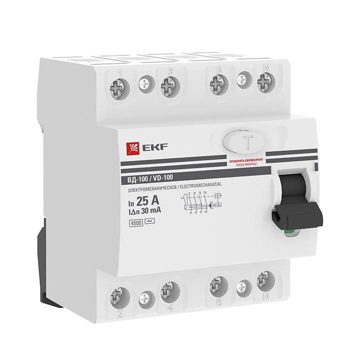 УЗО ВД-100 4P 25А 30мА тип AC эл-мех  PROxima (elcb-4-25-30-em-pro)