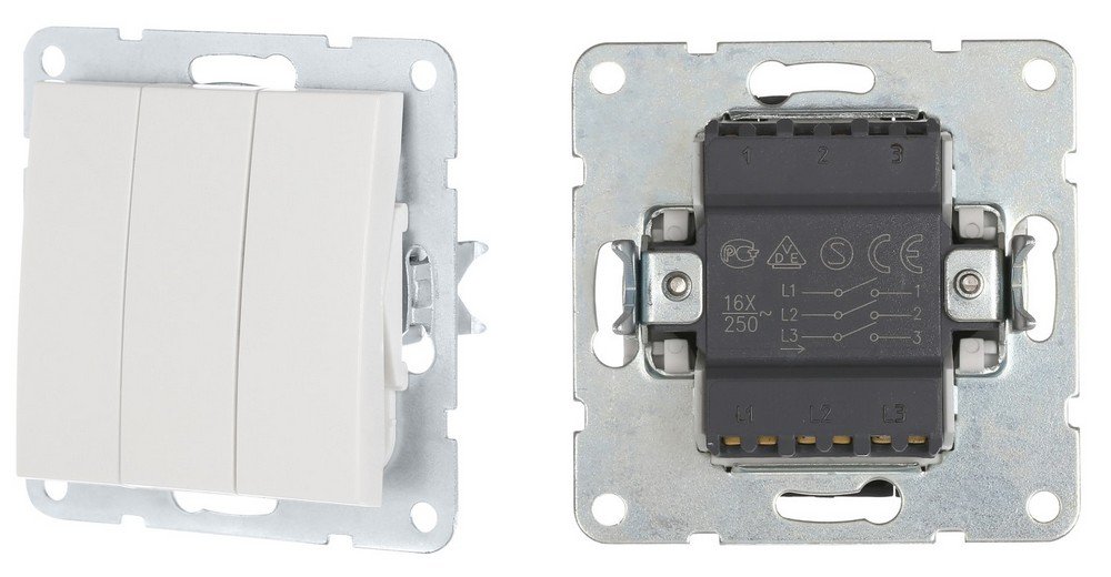 Выключатель 3-клавиши с индикаторами 16 A, 250 B, белый LK60 (862104-1)