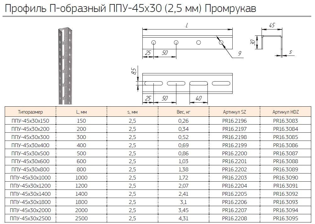 Профиль П-образный усиленный ППУ-45х30х2000 (2,5мм) (PR16.2207) (Промрукав)