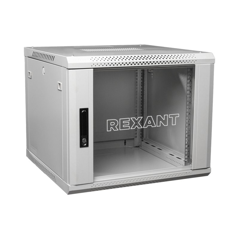 Настенный шкаф 19" 9U 600х600х501, дверь сплошное стекло, серый, RAL 7035 REXANT (04-0966-111)