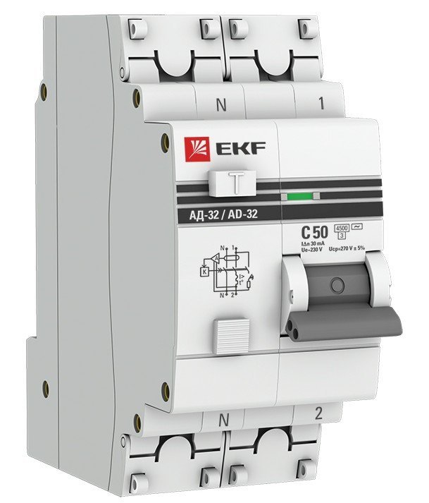 АД-32 1P+N 50А (С) 30мА тип AC эл. 4,5кА  PROxima (DA32-50-30-pro)