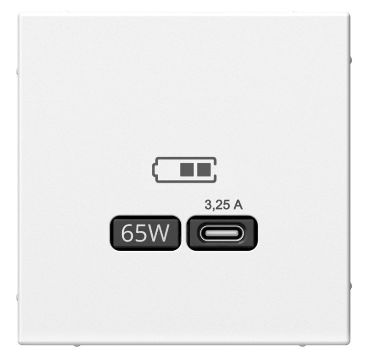 ArtGallery розетка USB тип-С 65Вт высокоскоростной заряд. QC, PD, скрытой установки, механизм, белый (GAL000127)