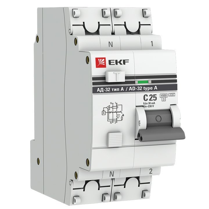 АД-32 1P+N 25А (С) 30мА тип AC эл. 4,5кА  PROxima (DA32-25-30-pro)
