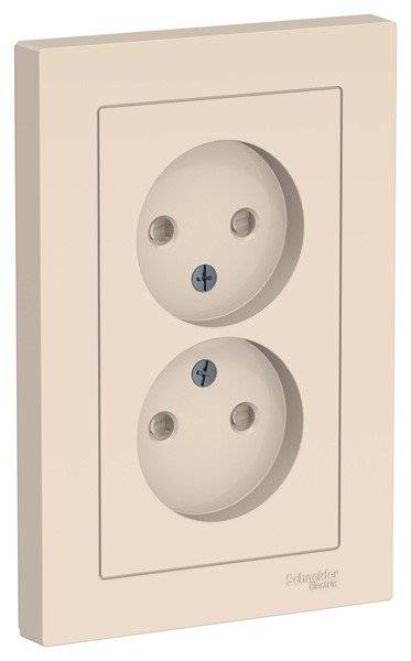 AtlasDesign розетка 2-местная, в сборе, без заземления со шторками, скрытой установки, бежевый (ATN000222)