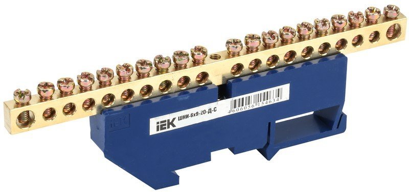 Шина N "ноль" на DIN-изоляторе ШНИ-6х9-20-Д-С (YNN10-69-20D-K07)