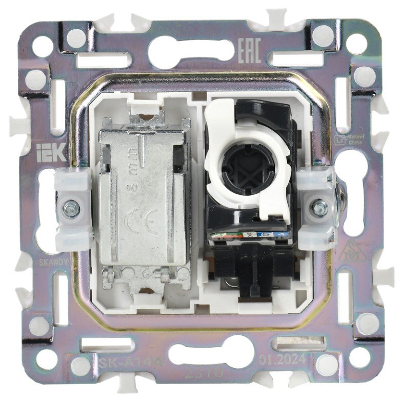 SKANDY Розетка двойная TV+RJ45 кат.5E SK-A14W скрытой установки арктический белый (SK-AK20-1-K01)