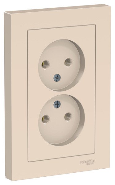 AtlasDesign розетка 2-местная, в сборе, без заземления, скрытой установки, бежевый (ATN000220)