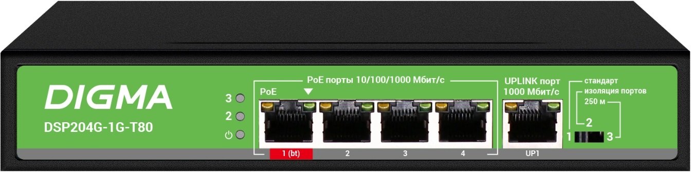 DSP204G-1G-T80 (L2) 5х1Гбит/с 4PoE 4PoE+ 1PoE++ 80W