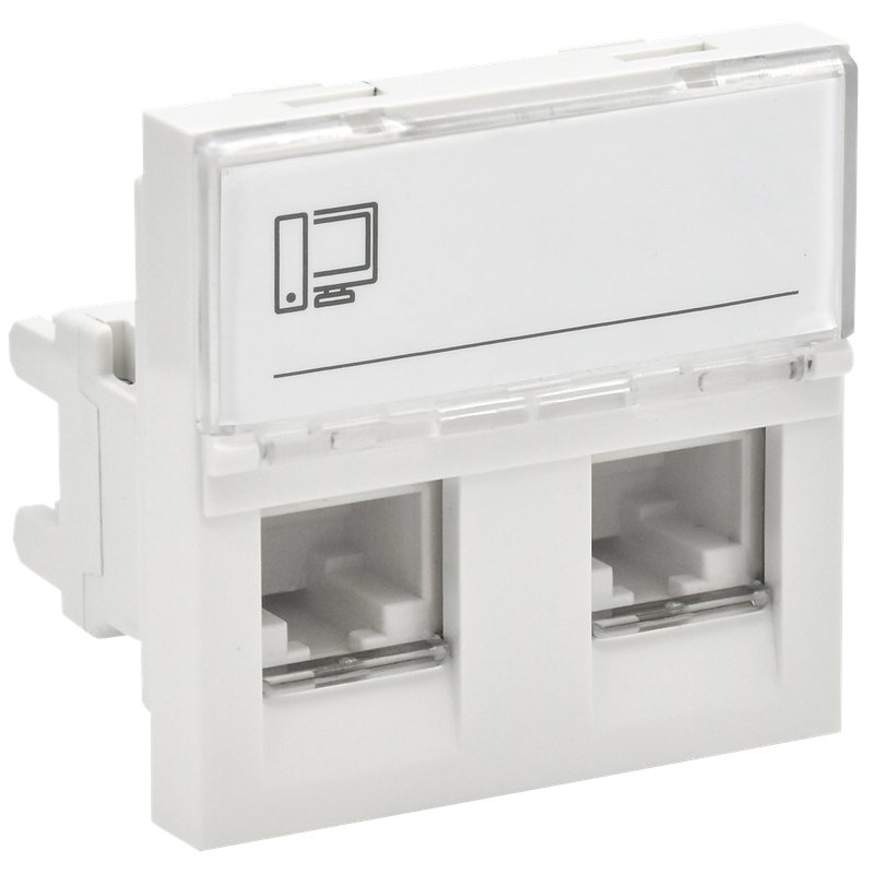 Розетка компьютерная RJ45 PRIMER РКИ-22-00-П- UTP кат.5E 2 модуля 2 входа белая (PR-KK40D-RI-0-2-2C5EU-K01)