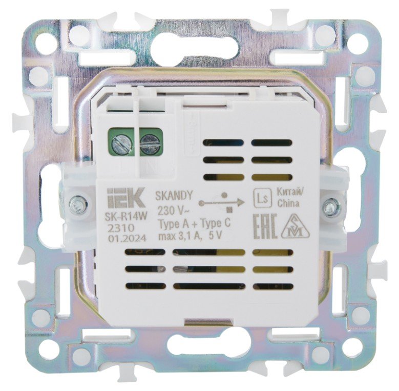 SKANDY Розетка USB A+C 3,1А SK-R14W скрытой установки арктический белый (SK-U22-D31-K01)