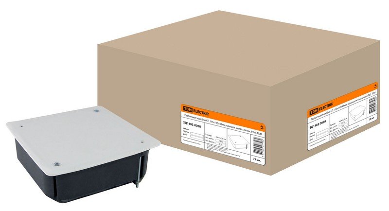 Распаячная коробка СП 115х115х45мм, крышка, метал. лапки, IP20, TDM (SQ1403-0008)