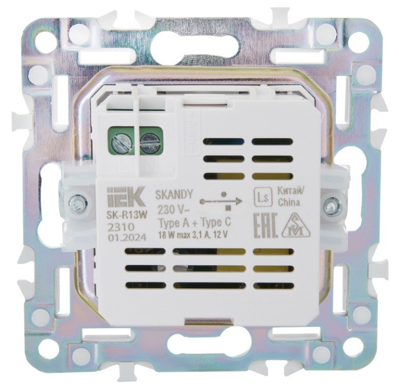 SKANDY Розетка USB A+C 18Вт SK-R13W скрытой установки арктический белый (SK-U22-018-K01)