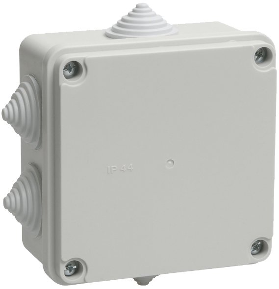 Коробка распаячная КМ41234 100х100х50 открытой проводки IP55 6 гермовводов серая (UKO11-100-100-050-K41-55)