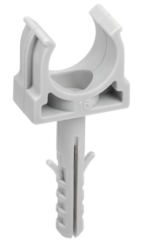 Держатель с защелкой и дюбелем D16 (без винта) серый ELASTA (100 шт) (CTA10MP-CT16-K41-100)