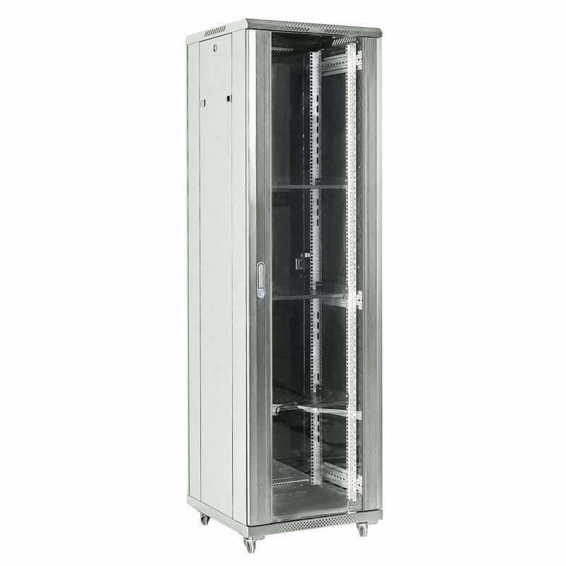 Напольный шкаф 19" 27U 600х600х1387, дверь сплошное стекло, серый, RAL 7035 REXANT (04-2766-211)