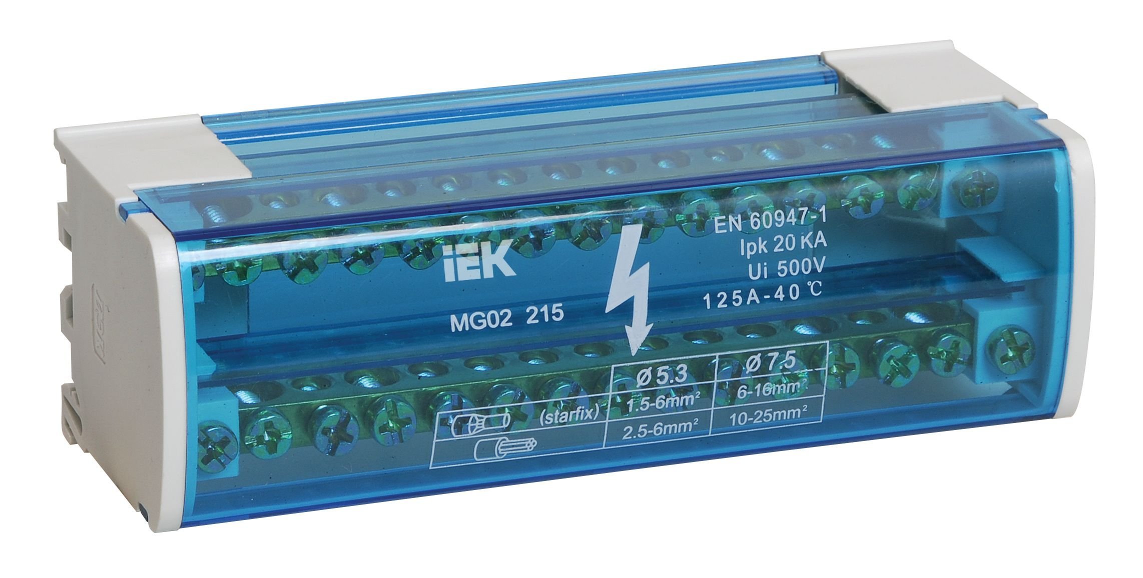 Шина на DIN-рейку в корпусе (кросс-модуль) ШНК 2х15 L+PEN (YND10-2-15-125)