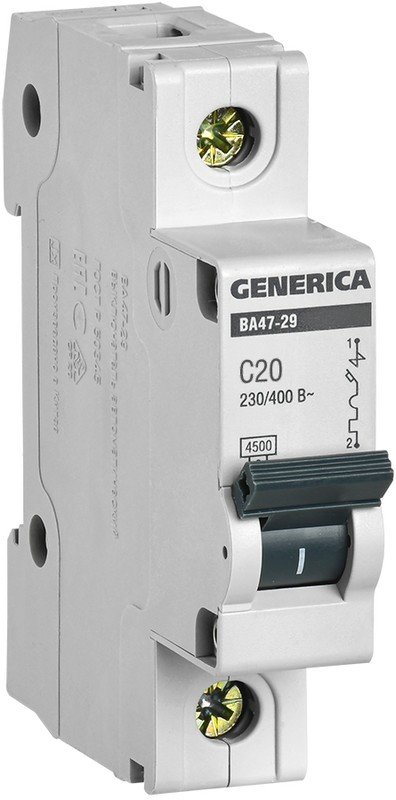 GENERICA ВА47-29 1P C 20А 4,5кА (MVA25-1-020-C)
