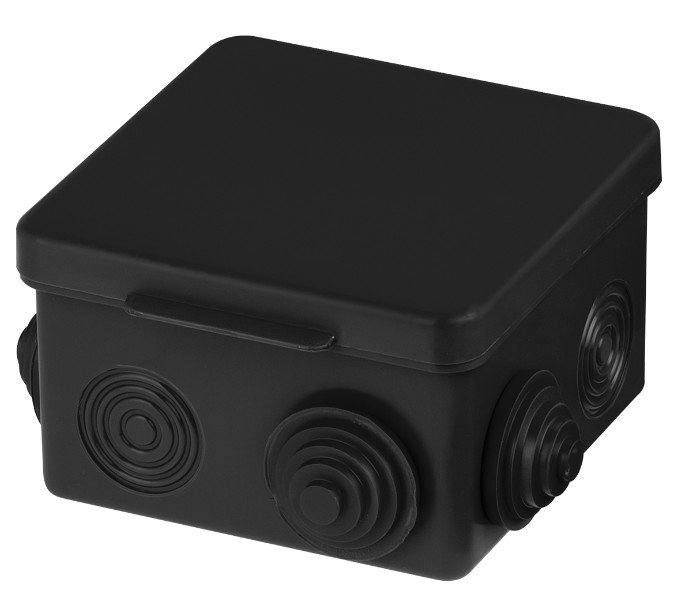 Распаячная коробка ОП 80х80х50мм, крышка, IP54, 7вх., черная TDM (SQ1401-0912)