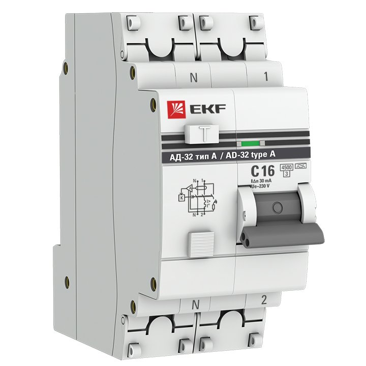 АД-32 1P+N 16А (С) 30мА тип AC эл. 4,5кА  PROxima (DA32-16-30-pro)