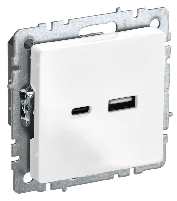 Розетка USB BRITE A+C 18Вт РЮ11-1-БрБ белый (BR-U22-018-K01)