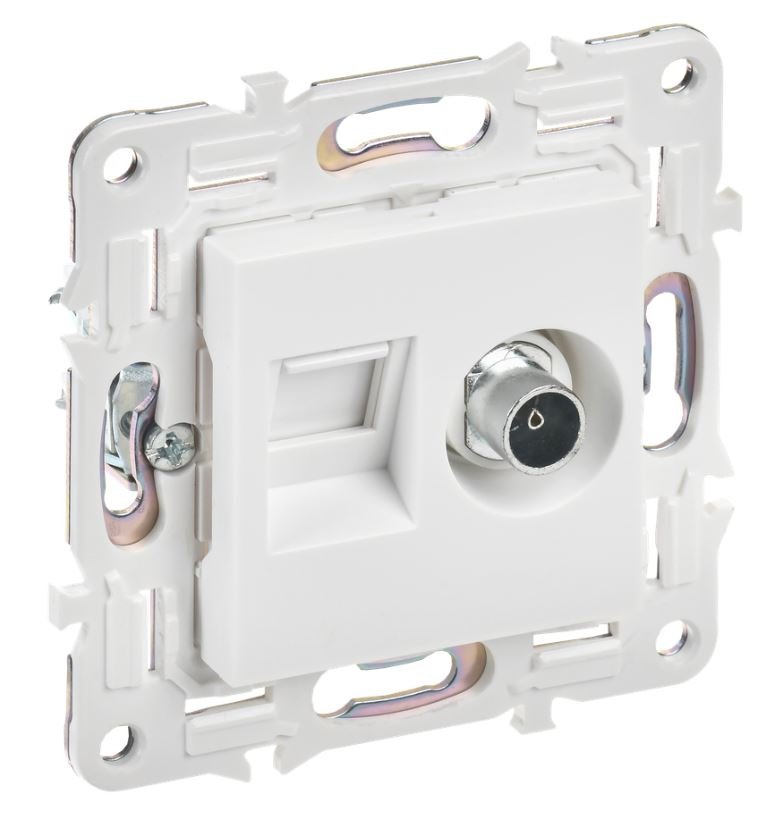 SKANDY Розетка двойная TV+RJ45 кат.6 SK-A15W скрытой установки арктический белый (SK-AK20-2-K01)