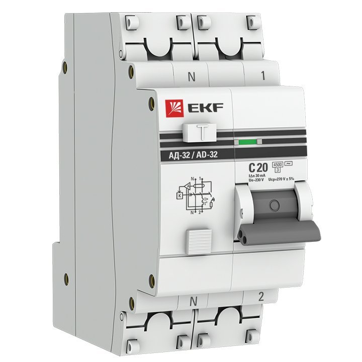 АД-32 1P+N 20А (С) 30мА тип AC эл. 4,5кА  PROxima (DA32-20-30-pro)