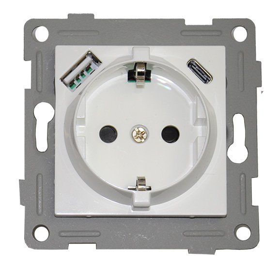 Розетка электрическая 2К+З/2xUSB A/C, белый (201005)