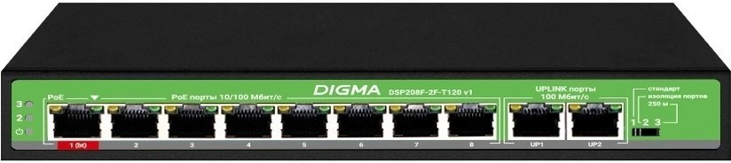 DSP208F-2F-T120 DSP208F-2F-T120 V1 (L2) 10х100Мбит/с 8PoE 8PoE+ 120W