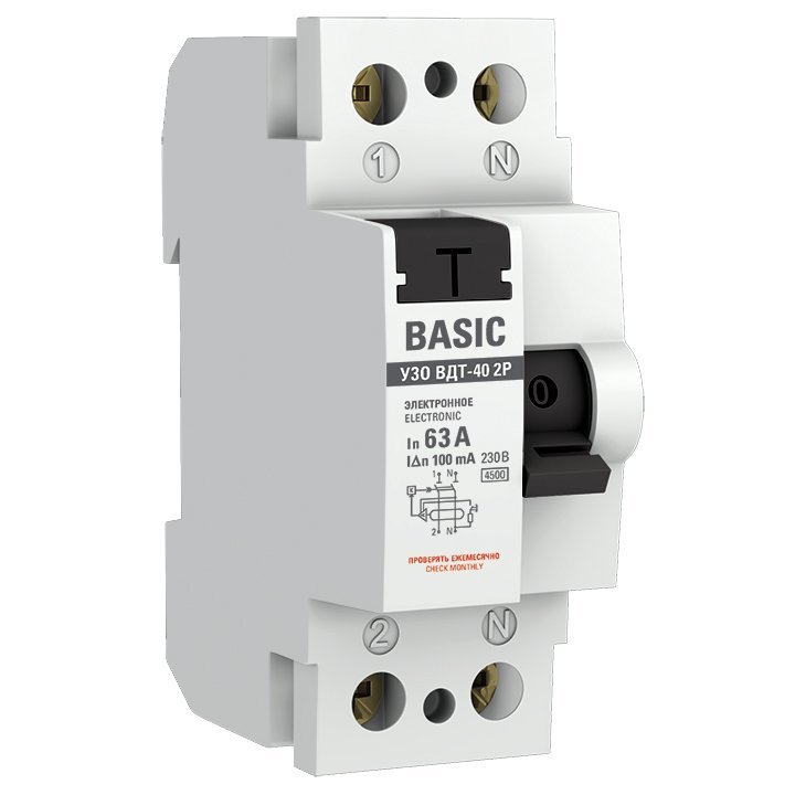 УЗО 2P 63А 100мА тип АС эл.  (elcb-2-63-100e-sim)