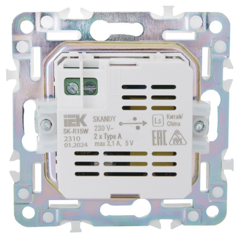 SKANDY Розетка USB A+A 3,1А SK-R15W скрытой установки арктический белый (SK-U21-D31-K01)