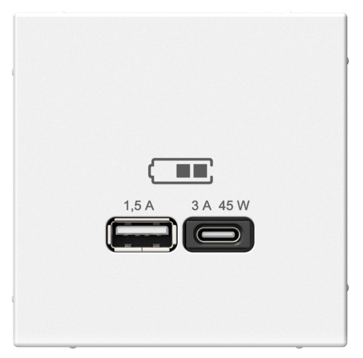 ArtGallery розетка USB тип-A+C 45Вт, скрытой установки, механизм, белый (GAL000129)