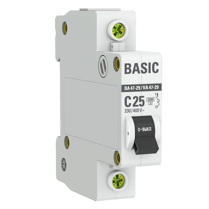 Автоматический выключатель 1P 25А (C) 4,5кА ВА 47-29 Basic (mcb4729-1-25C)