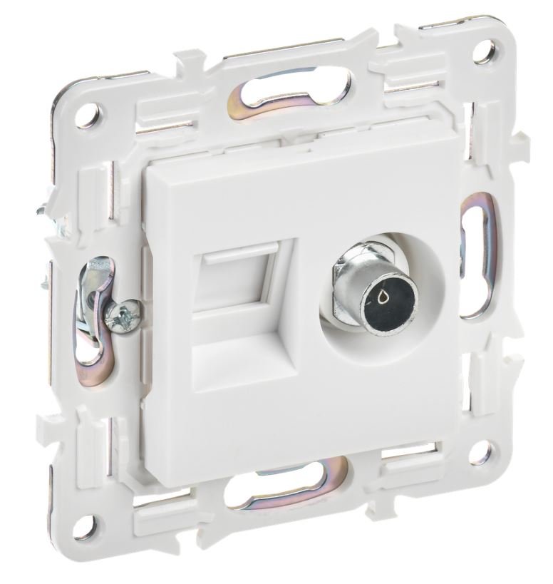 SKANDY Розетка двойная TV+RJ45 кат.5E SK-A14W скрытой установки арктический белый (SK-AK20-1-K01)