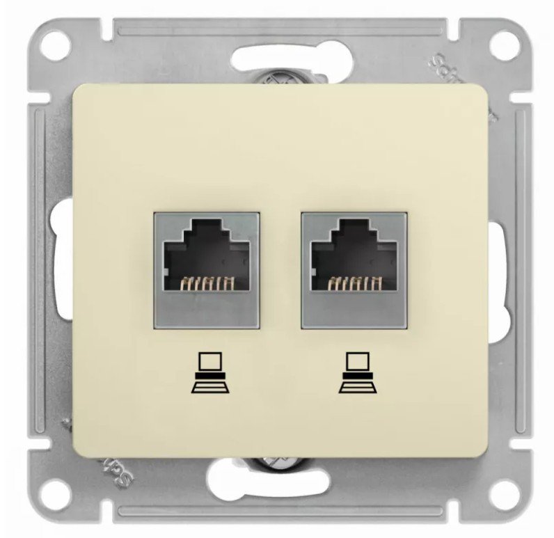 Glossa розетка RJ11+RJ45, 2-местная, кат. 5Е, скрытой установки, механизм, бежевый (GSL000285)