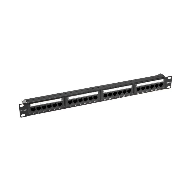 Панель коммутационная с кабельным органайзером 19", 1U, 24 порта, UTP, RJ-45, CAT 5e REXANT PRO (02-0031)