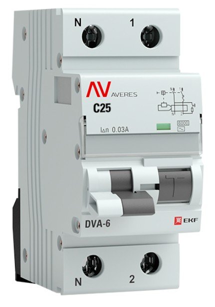 DVA-6 1P+N 25А (C) 30мА (AC) 6кА  AVERES (rcbo6-1pn-25C-30-ac-av)