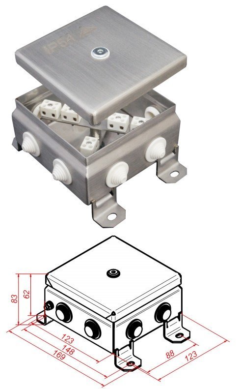 КМ-О (12к)-IP55-1212, 8 вводов, нержавейка