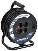 Удлинитель на катушке УК20 с термозащитой 4 места 2P+PE 20м 3х1,5мм2 GENERICA (WKP20-16-04-20-G) / Удлинитель на катушке с термозащитой