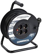 Удлинитель на катушке УК40 с термозащитой 4 места 2P+PE 40м 3х1,0мм2 GENERICA (WKP10-10-04-40-G) / Удлинитель на катушке с термозащитой