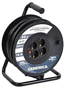 Удлинитель на катушке УК50 с термозащитой 4 места 2P+PE 50м 3х1,5мм2 GENERICA (WKP20-16-04-50-G) / Удлинитель на катушке с термозащитой