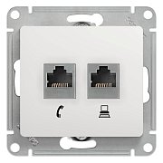 Glossa розетка RJ11+RJ45, 2-местная, кат. 5Е, скрытой установки, механизм, белый (GSL000185) / Розетка компьютерная + телефонная