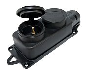 Розетка двухместная 2Р+РЕ 16А 250В IP44 (SQ0612-0010) / Розетка двухместная с заглушками каучук