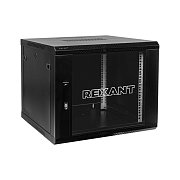 Настенный шкаф 19" 9U 600х600х501, дверь сплошное стекло, черный, RAL 9005 REXANT (04-0966-112) / Шкаф телекоммуникационный 19" настенный 9U