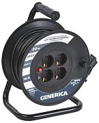 Удлинитель на катушке УК20 с термозащитой 4 места 2P+PE 20м 3х1,0мм2 GENERICA (WKP10-10-04-20-G) / Удлинитель на катушке с термозащитой