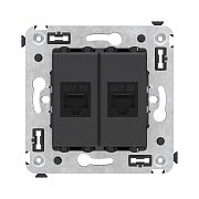Розетка RJ-45 в стену, кат.5E, Avanti, двойная, черный матовый (4412664) / Розетка компьютерная