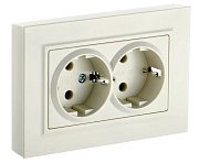 Розетка 2-местная в сборе BRITE РС12-3-БрКр с заземлением без защитных шторок скрытой установки 16А бежевый (BR-R21-16-K10-F) / Розетка без защитных шторок