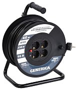 Удлинитель на катушке УК40 с термозащитой 4 места 2P+PE 40м 3х1,5мм2 GENERICA (WKP20-16-04-40-G) / Удлинитель на катушке с термозащитой